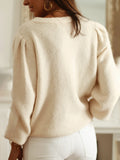 Women's Lace Trim Mohair V Neck Pullover Sweater Long Sleeve Knit for Autumn Winter