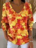 Women's Autumn Leaves Orange Casual Print Pullover Sweater