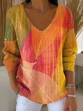 Women's Autumn Leaves Orange Casual Print Pullover Sweater