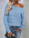 Women’s Off Shoulder Crochet Sweater – Hollow Out Long Sleeve Pullover Top