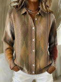 Women's Retro Gradient Stripes Printed Collared Sweater 1292