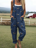 Damen Jumpsuit mit Bienenmuster und Taschen RSJT412