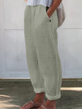 Women's Solid Color Cotton And Linen Casual Pants
