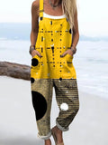 Women's Geometric Pattern Art Print Casual Cotton Linen Wide Leg Jumpsuit