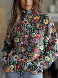 Women's Vintage Floral Art Print Knit Turtleneck Pullover Sweater