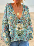 Women's Lovely Floral Art Print Casual Pullover Sweater