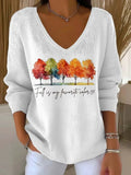 Women's Autumn Tree Art Print Casual Pullover Sweater