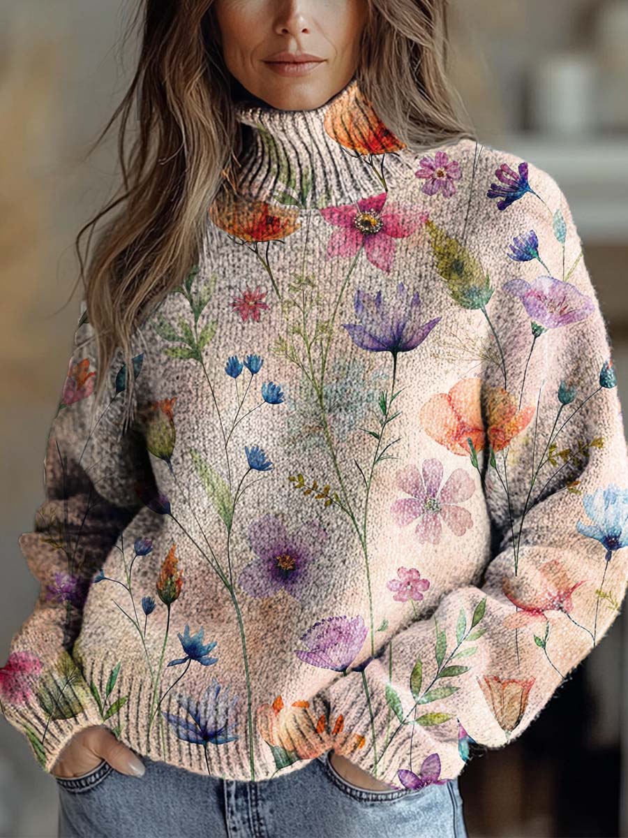Vintage Floral Prints Knit Pullover Sweater main image 0