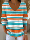 Women's Contrasting Horizontal Stripes Print Casual Pullover Sweater