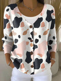 Colorful Cow Pattern Print Buttoned V-neck Cardigan Sweater