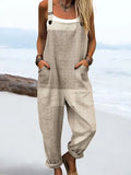 Women's Vintage Abstract Geometric Line Art Print Casual Cotton Linen Wide Leg Jumpsuit