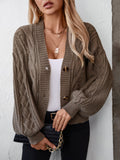 Women's Knit Cable Cardigan Sweater Long Sleeve Loose Button Down for Autumn Winter