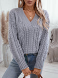 Women's Long Sleeve V Neck Cable Knit Sweater Jumper 2025 Fall Pullover Tops Cute Soft Ladies Dressy Casual Outfits