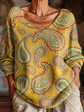 Women's Vintage Ethnic Paisley Art Print Casual Pullover Sweater