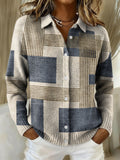 Geometric Block And Line Decorative Patterns Casual Shirt Collar Long Sleeve Sweater