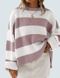 Women's Oversized Striped Knit Sweater Comfy Autumn Winter Pullover