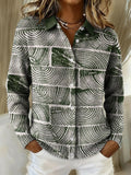 Colorful Wood Grain Decorative Patterns Casual Shirt Collar Long Sleeve Sweater