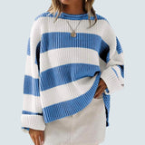 Women's Oversized Striped Knit Sweater Comfy Autumn Winter Pullover
