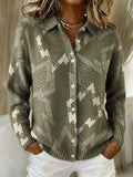 Geometric Zigzag Line Decorative Pattern Casual Shirt Collar Long Sleeve Sweater