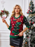 Crewneck Embroidered Sweater ¨C Christmas Tree & Dinosaur
