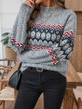 Women's Vintage Fair Isle Crewneck Pullover Sweater Long Sleeve Casual Knit for Autumn Winter