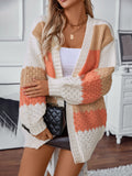 Women's Long Sleeve Color Block Chunky Cable Knitted Oversized Sweater Cardigans for Women