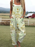 Women’s Botanical Bee Print Casual Pocket Jumpsuit RSJT436