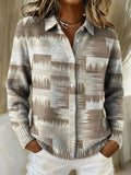 Colorful Block Decorative Patterns Casual Shirt Collar Long Sleeve Sweater