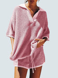 Women's 2 Piece Sweater Set Oversized V Neck Knit Top with High Waisted Shorts Lounge Set