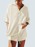 Women's 2 Piece Sweater Set Oversized V Neck Knit Top with High Waisted Shorts Lounge Set
