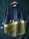 Women's Simple Frog Color Block Art Print Casual Cotton And Linen Shirt