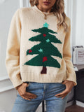 Women's Round Neck Long Sleeve Pullover Sweater with Christmas Tree Pattern for Autumn Winter