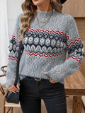Women's Vintage Fair Isle Crewneck Pullover Sweater Long Sleeve Casual Knit for Autumn Winter