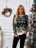 Crewneck Casual Embroidered Knit Sweater ¨C Winter Snow Scene