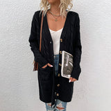 Women's Long Sleeve Cable Knit Cardigan Chunky Open Front Sweater with Pockets for Autumn Winter 2025