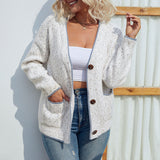 Women's Cropped Open Front Button Down V Neck Knit Cardigan Sweater for Autumn Winter