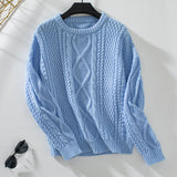Women's Chunky Crewneck Long Sleeve Solid Color Loose Knit Pullover Sweater for Autumn Winter