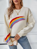 Women's Rainbow Print Sweaters 2025 Fall Long Sleeve Crew Neck Color Block Casual Loose Ribbed Knitted Pullover Tops