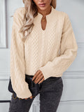 Women's Solid Rib Cuff V Neck Knit Sweater Long Sleeve Loose Pullover for Autumn Winter
