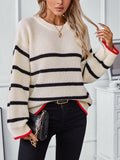 Fall Sweaters for Women Striped Oversized Trendy Long Sleeve Crewneck Cozy Knit Pullover Tops