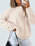 Women's Oversized Cable Knit Crewneck Sweater for Autumn Winter