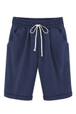 Plain with Pockets Sashes Holiday Loose Shorts