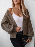 Women's Knit Cable Cardigan Sweater Long Sleeve Loose Button Down for Autumn Winter