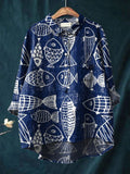 Women's Fish Art Print Casual Cotton And Linen Shirt
