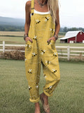 Women’s Honeybee Print Casual Pocket Jumpsuit RSJT409