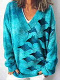 Vintage Manta Rays Art Print Knit V-neck Pullover Sweater