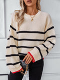 Fall Sweaters for Women Striped Oversized Trendy Long Sleeve Crewneck Cozy Knit Pullover Tops