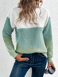 Women's Long Sleeve Crew Neck Color Block Knit Pullover Sweater for Autumn Winter