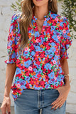 Tunique décontractée pour femme à manches courtes et col Henley en coton à imprimé floral vintage RSST211
