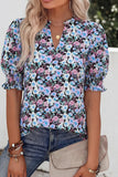 Damen Vintage Blumenmuster Freizeit Henley Baumwoll-Oberteil mit halbem Arm RSST211